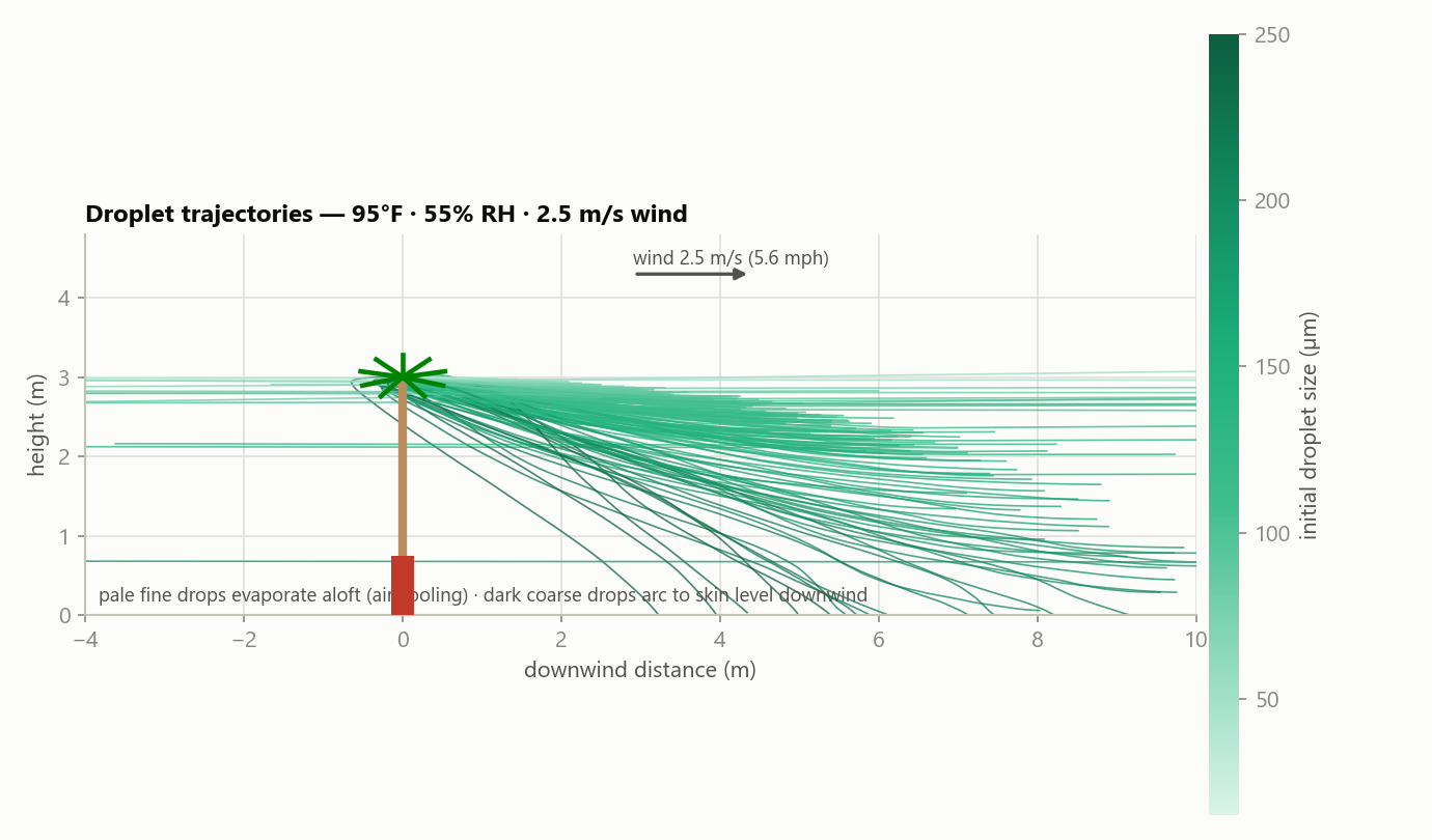 Simulated droplet trajectories by size
